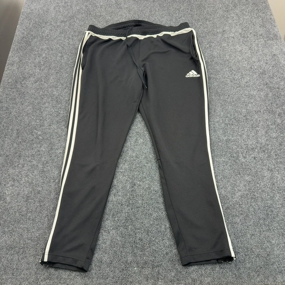 Adidas Track Pants Mens 2XL Black Polyester‎ 3 Stripe Ankle Zip Athletic Sports
